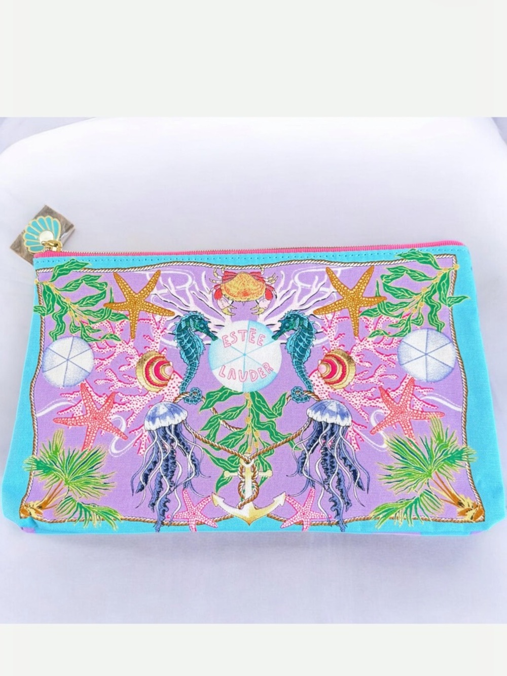 Estee Lauder Lavender & Turquoise Sea Life Cosmetic Pouch